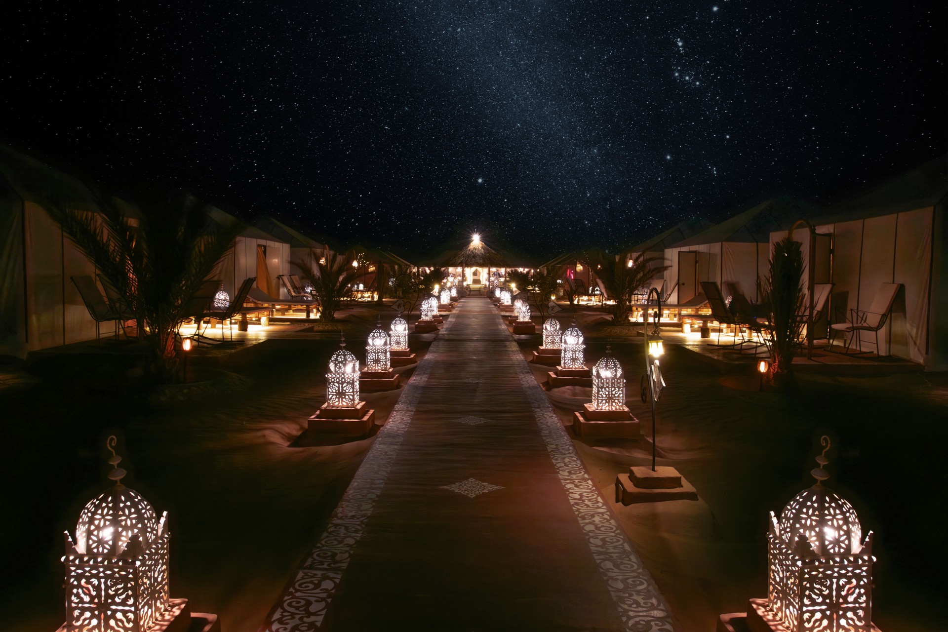 Tents in the Sahara desert camp in Morocco